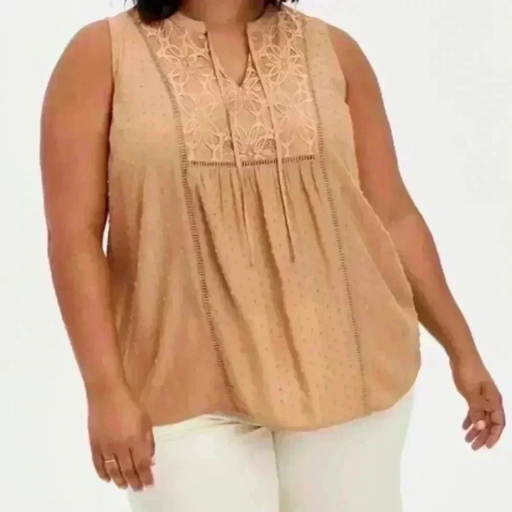 Torrid Swiss Dot Crochet Inset Tank Indian Tan Women's Plus Size 1 #139